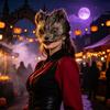 Adjustable Party Mask Long Fur White Fox Half Face Mask, Halloween Masquerade Cosplay Costume Accessories Elegant Fairy for Ancient Style Photoshoot