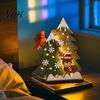 Seasonal Home Accessories Wooden Christmas Tree Table Decor with LED Light, Rustic Standing Sign Small Lighted Reindeer Santa Claus for Holiday Tiered