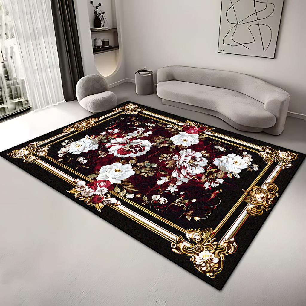 European Style Large Living Room Carpet Decoration Home Retro Flower Rug Washable Parlor Coffee Tables Mat Non-slip Room Tapis