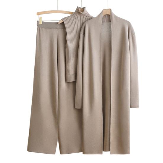 Women's Piece Cardigan Knit Lounge Set 3 Elastic Waist Wide Leg