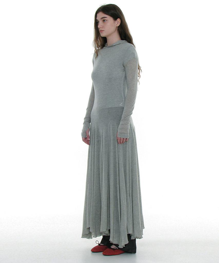 Partimento Woman Sheer Layered Hoodie Flare Dress_Melange