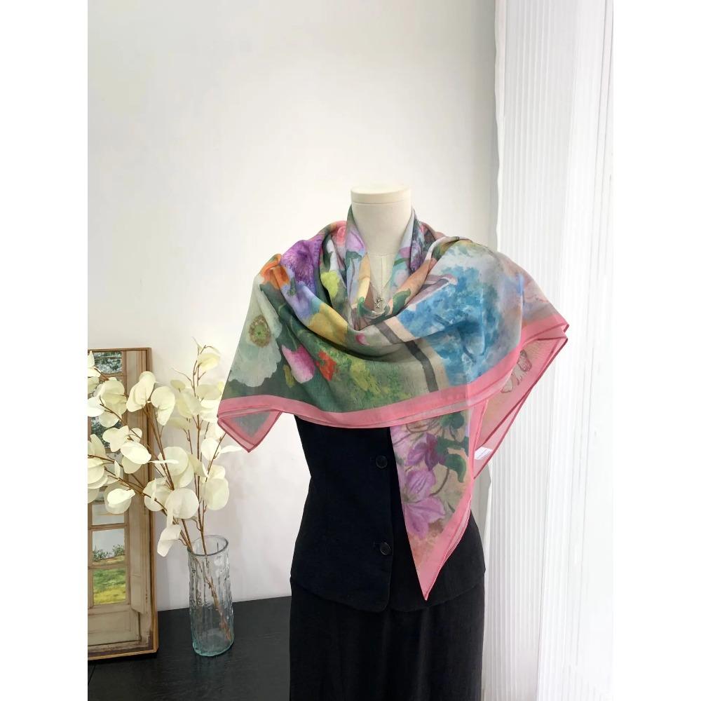 Head Scarf Women Square Scarf Thin Silk Like French Vintage Shawl Exclusive Design Spring Summer Autumn Lightweight Multipurpose