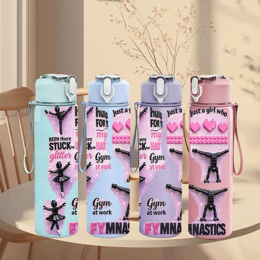 1PC Cheer Girl Sport Slogan Text Print 750ml Color Plastic Sports Water Bottle Leakproof Flip Straw Lid Suitable for Sports Office Home Use