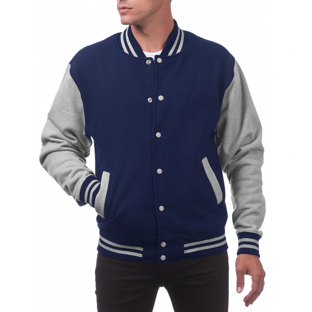 

Мужская бейсбольная куртка с воротником-стойкой, длинными рукавами, застежкой на пуговицы, цветное пальто в стиле пэчворк с карманами, осенне-зимняя флисовая подкладка, повседневная M темно-синий