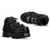 Womens Punk Chunky Sole Low-Cut Ankle Boots With Metal Accents Black Leatherette Platform Shoes