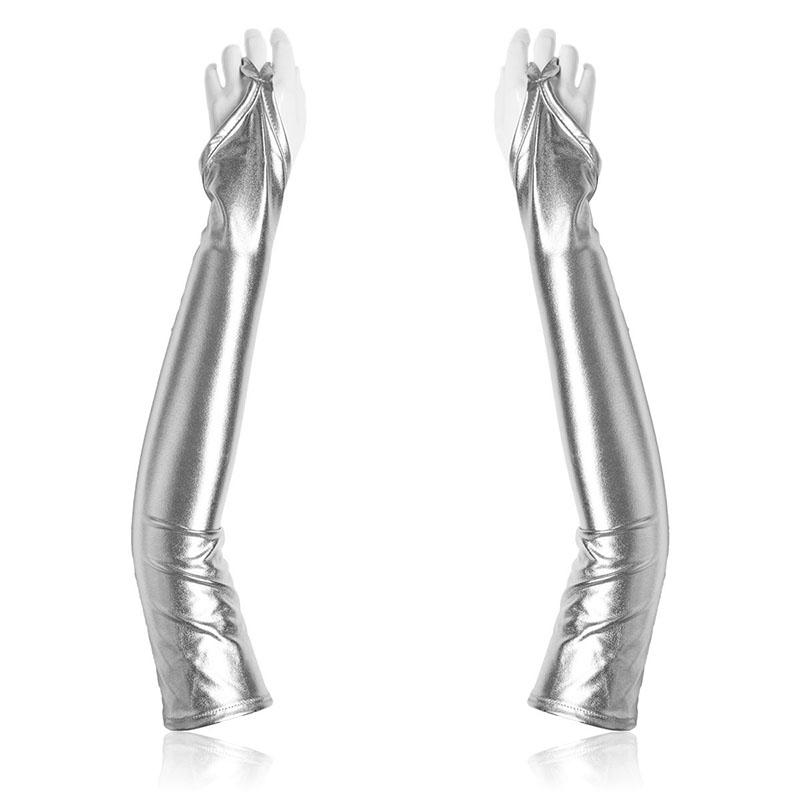 

Women Sexy 48Cm Lacquer Leather Hook Finger Long Gloves Cosplay Stage Performance Pole Dance Nightclub Party Fingerless Mittens One Size