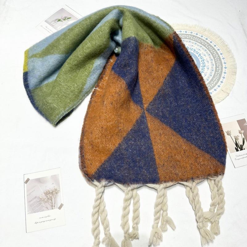 Contrasting Color Irregular Thickened Braids Warm and Long Fashionable and Versatile Thickened Scarf for Men in Autumn and Winter