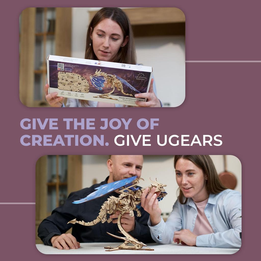 Ugears Windstorm Dragon Wooden Puzzle, No Glue or Tools Required, 3D Puzzle with Assembly Instructions