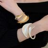 Minimalist Frosted Metal Leaf Open Bangle for Women Girls Gold Color Double-Layer Bracelet Vintage Punk Fashion Jewelry Gifts