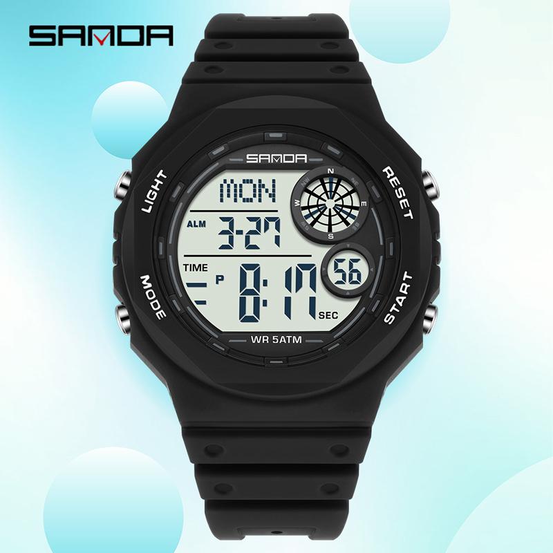 SANDA 6259 Fashion Student Luminous Electronic Hour Watch Sports Multi Functional Waterproof LED Student Alarm Watch