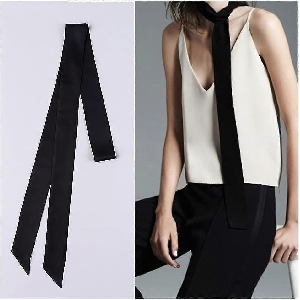 Women's Fashion Soft Black Thin Section Tight Scarf Tie Necklace Collar Ribbon Acsergery Gift