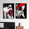 Modern Fashion Women's Red Lip Nail Wall Art Sexy Women's Masked Oil Painting Nordic
