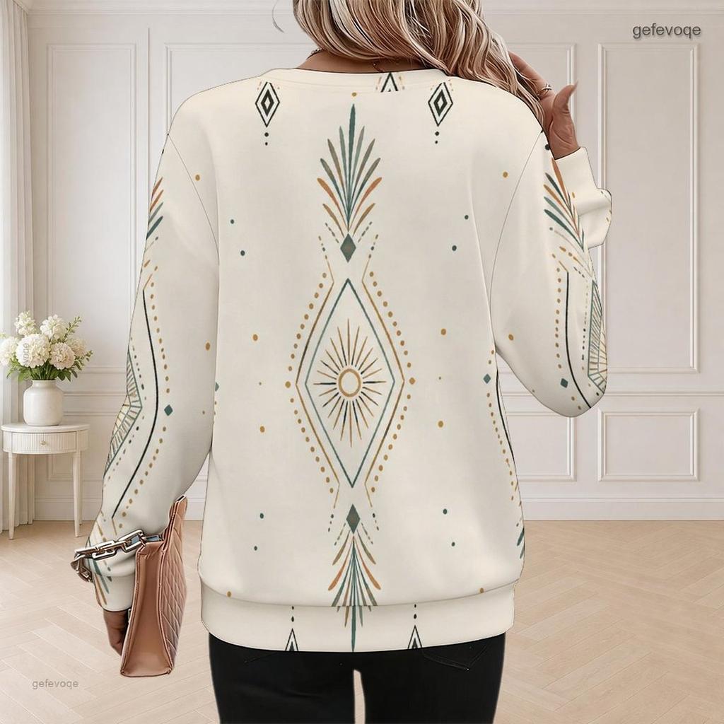 Women Plus Size Round Neck Long Sleeve Floral Printed Teal Green Ribbed Cuffs Sweatshirt