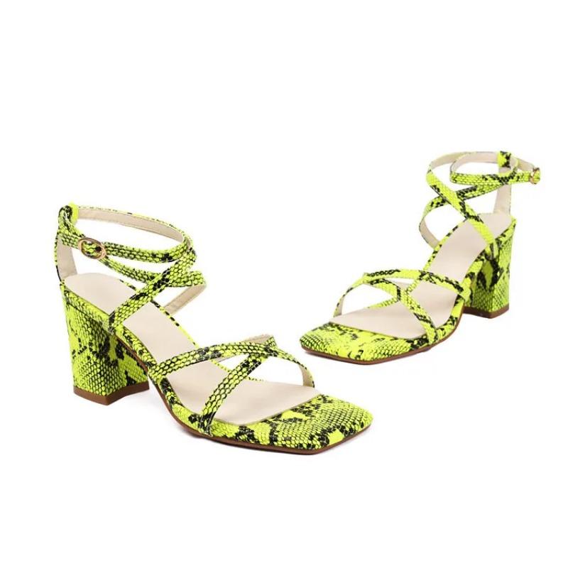 Fashion 2025Low Sandals  Leather Block Heels Female Shoe Square Toe Large Size Low-heeled Chunky Girls Gladiator Beige Fashion Big