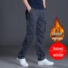 Men's Trendy Fleece-Lined Cargo Pants - Medium-Thick, Multi-Pocket, Plus Size, Loose Straight-Leg for Autumn/Winter