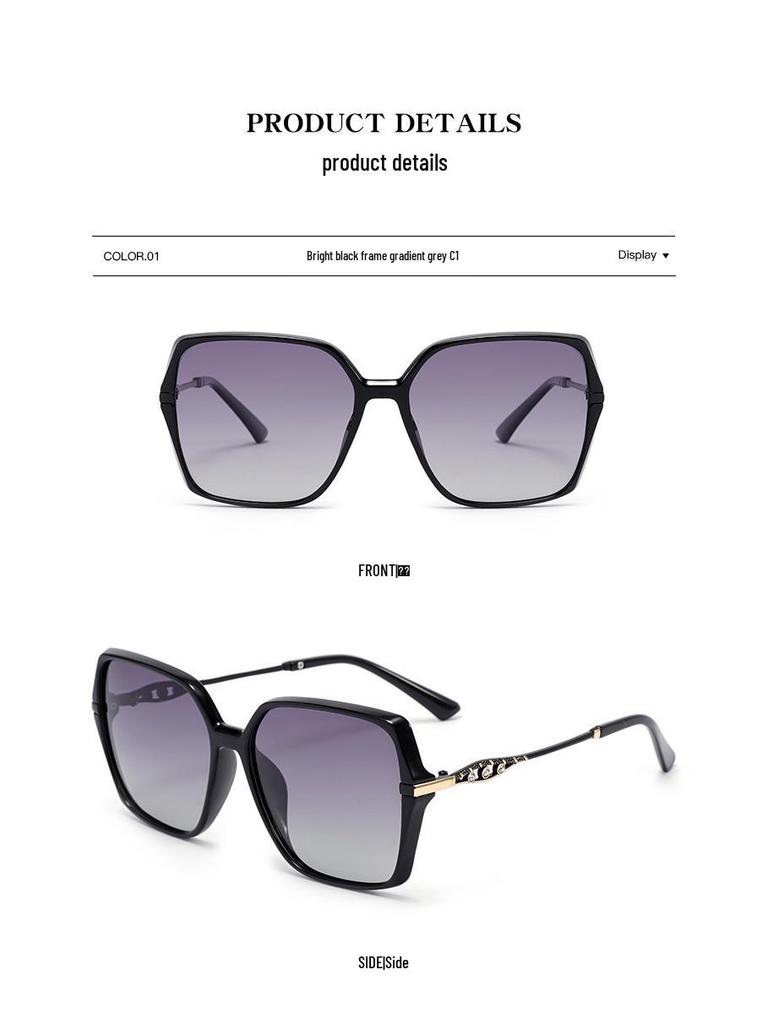 Women's High-End Rhinestone Large Frame Sunglasses with Hollow Zinc Alloy Legs and HD Polarized Lenses