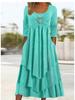 In Stock: 2026 Spring/Autumn European-American Waist-Cinching Casual Dress with Heart Detail and Tiered Hem