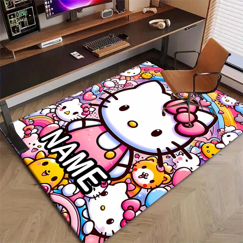 Custom HelloKitty Mat Personalized Name, Polyester Washable Indoor Entryway Rug, Gift for Christmas, Easter, Thanksgiving Day