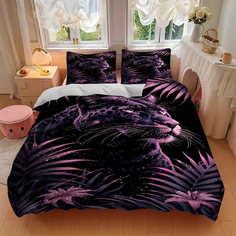 3pcs Black Leopard Print Duvet Cover Set -Includes 1 Duvet Cover and 2 Pillowcases, No Quilt Core, All-Season Home Decor  yy251111095