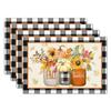 Sunflower Placemats Set of 4 18x12 Inch Summer Fruit Black and White Buffalo Plaid Linen Place Mats Wipeable Yellow Floral Table Mat