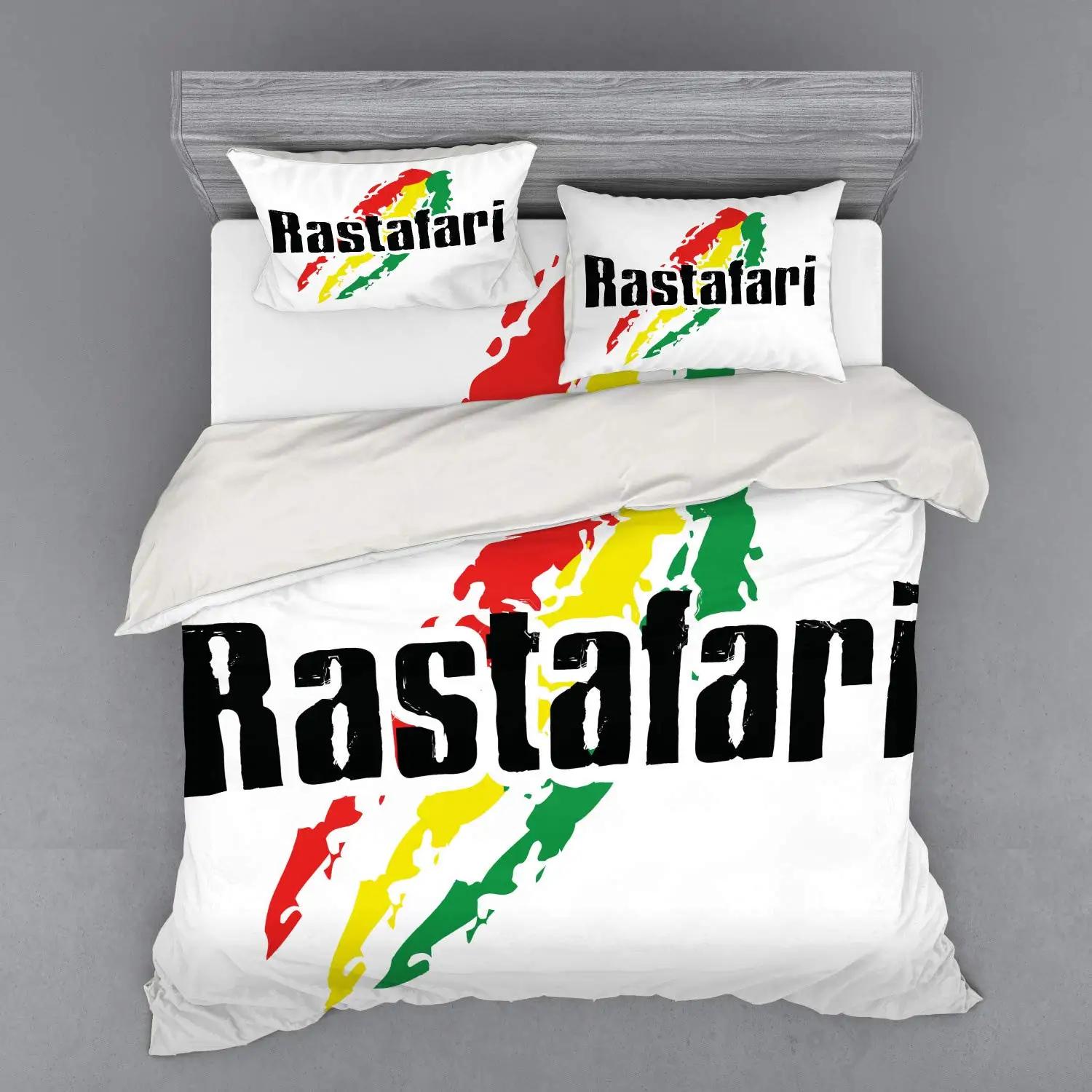 

Rasta Duvet Cover SetLion A Rastafari Flag Jungle Reggae Bedding Set Art Colorful Cultural Folkloric Print Comforter Cover Set EU Single(135*200cm)3pcs
