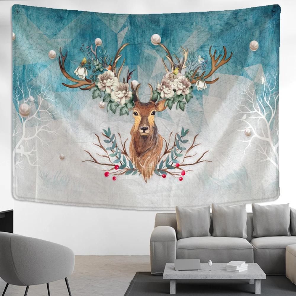 Cute Fawn Tapestry Christmas Reindeer Wall Hanging Bohemian Bedspread Blanket Dorm Home Decor mantas mandalas