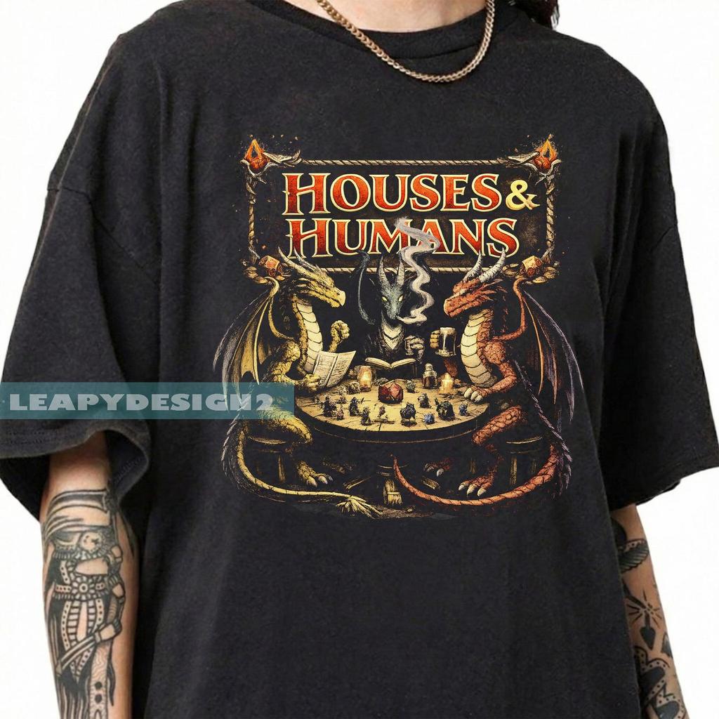 Dungeons and Dragons Shirt, Houses Humans Retro Dragon Tee, Tabletop RPG Gift
