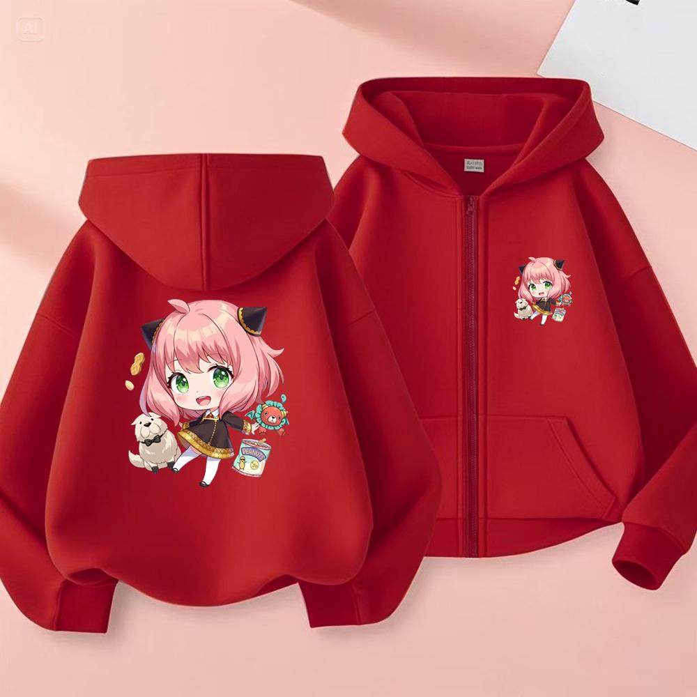 Anime Spy X Family Children Hoodie Tops Girl Boy Sweatshirt Kid Zipper Coat Casual Sweatshirts black autumn Clothes