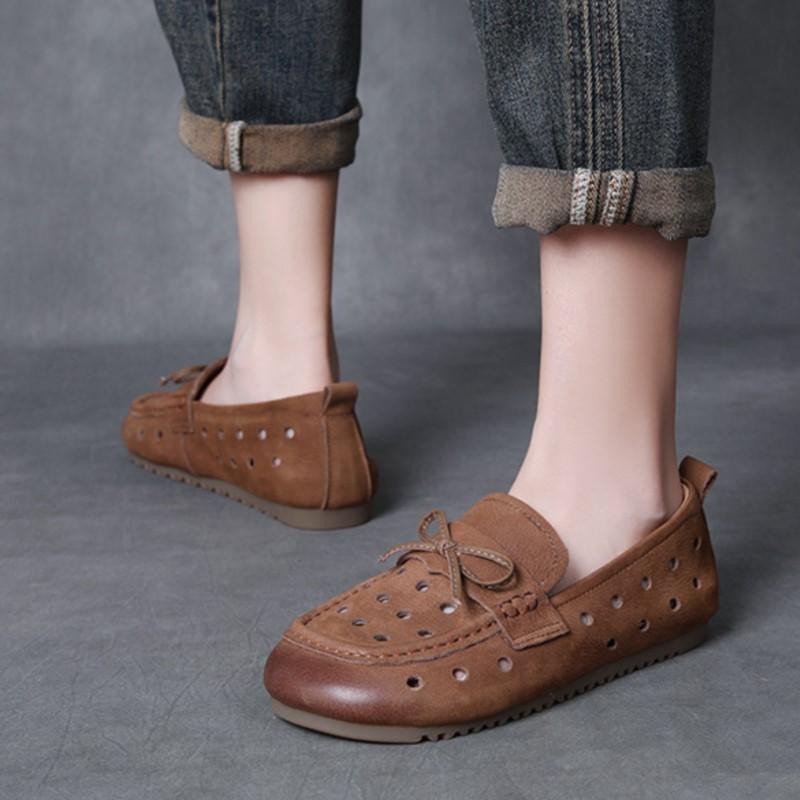 Fashion GKTINOO Genuine Leather Hollow-out Women's Slip-on Shoes 2025 Summer New Comfortable Casual Flat Breathable Sandals