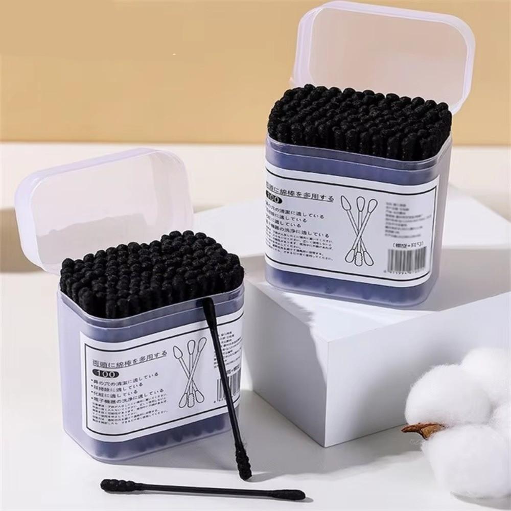 100Pcs New Black Disposable Cotton Swabs Double-Headed Soft Ear Cleaner Spiral Shape Q-Tip Beauty Skin Care Tools