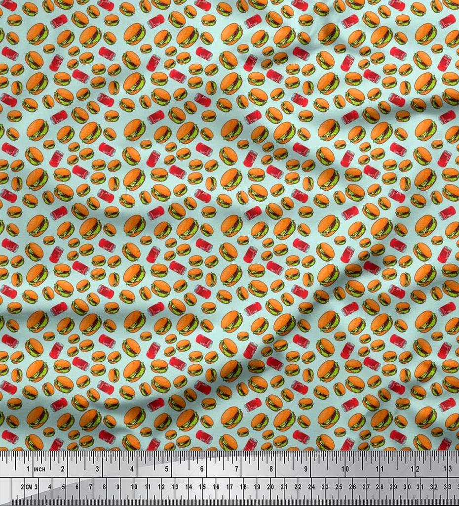 Soimoi Japan Crepe Satin Fabric Coke & Burger Food Printed Craft Fabric by the Metre 42 Inch
