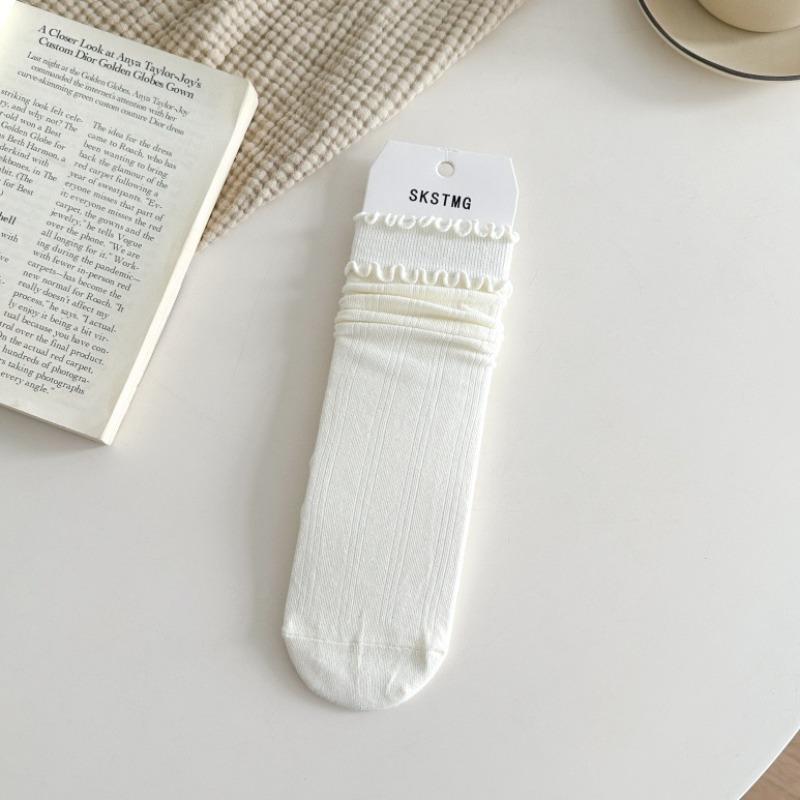 Female Autumn and Winter New Pure Cotton Double Fungus Side In The Tube Pile Socks