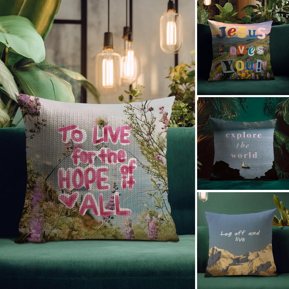 Positive Words Ins Cushion Cover Natural Linen Pillow Case Double-Sided Print Decorative Sofa Pillowcase Home Decor Gift