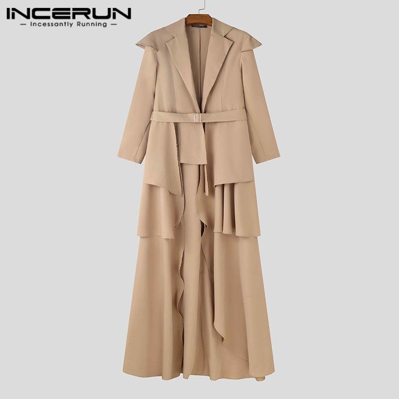 INCERUN Men Lapel Neck Long Sleeve Irregular Ruffled Layers Splits Casual Long Blazer
