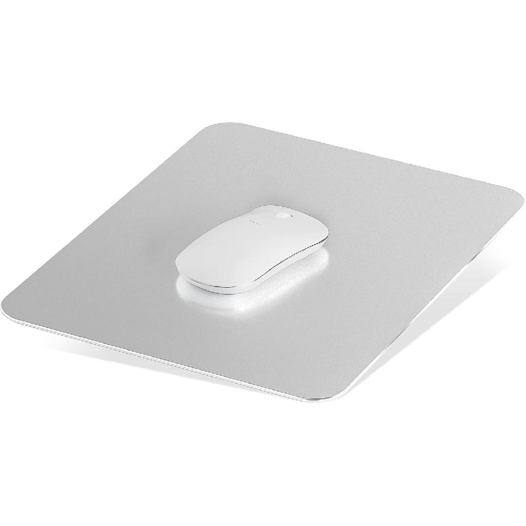 Aluminum Mouse Mat, Double Sided Material, Hard for Desk, Laptop, Computer, Office and Gaming, Silver
