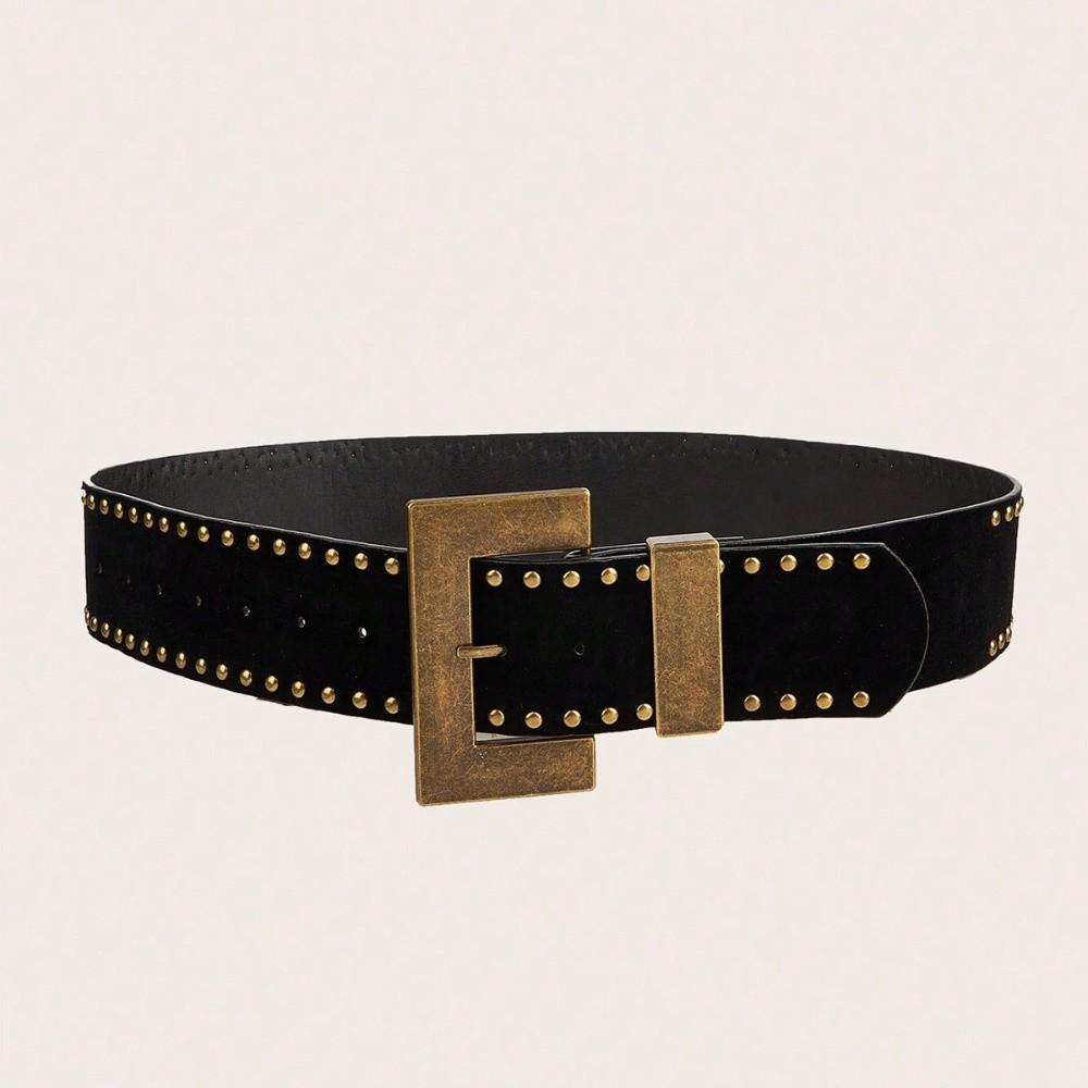Luxury Design Rivet Waist Belt Pin Buckle Ultra-wide Waistband  Women Coat Skirt Decoration чёрный