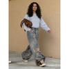 VIONA European and American Style Loose Teddy Bear Bow 3D Wrong View Printed Jeans for Women Spring New