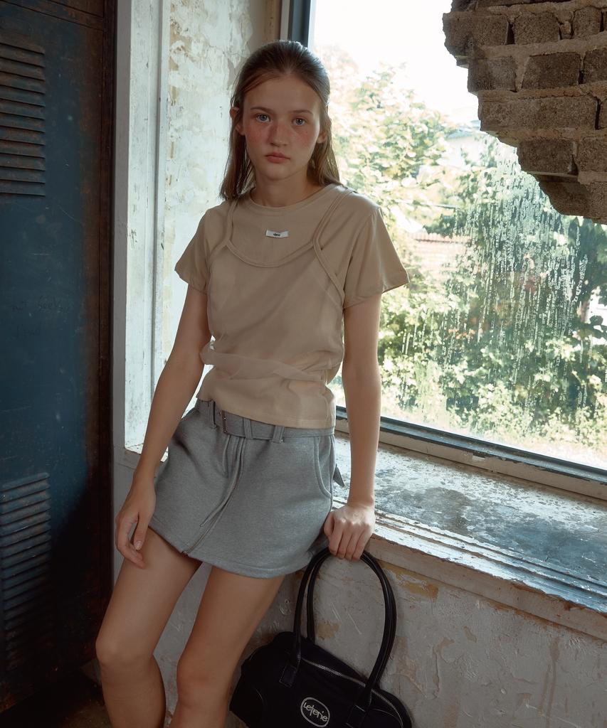 Leteoli Belt Zipper Mini Skirt_Grey