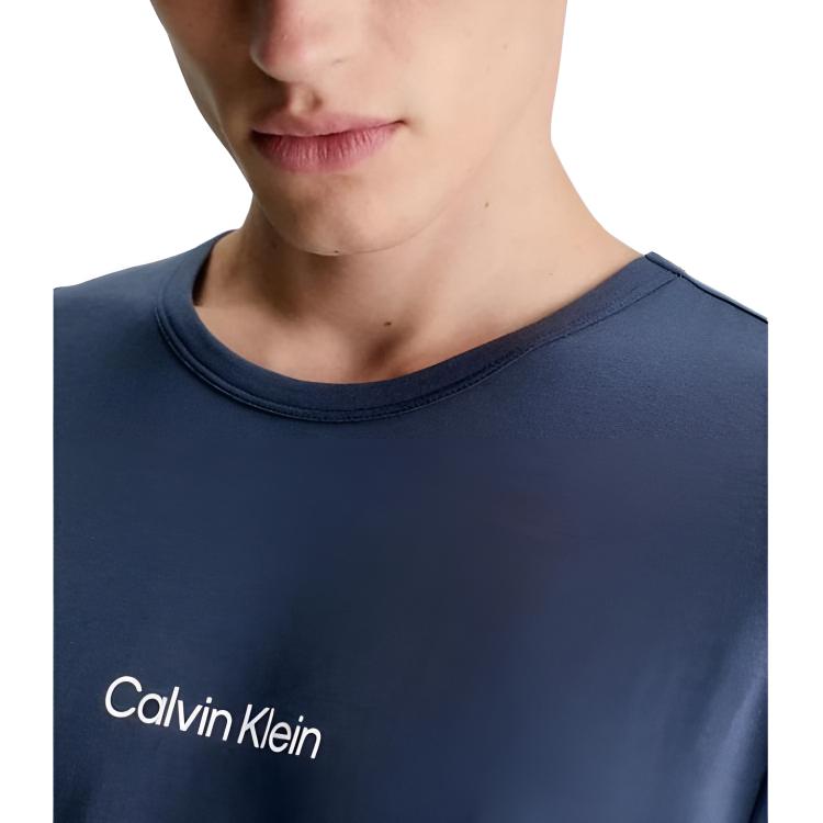 Calvin Klein Lounge Long-Sleeve T-Shirt - Modern Structure Letter Print Crew Neck Men Tops Dark-Blue NM2171E-CCU