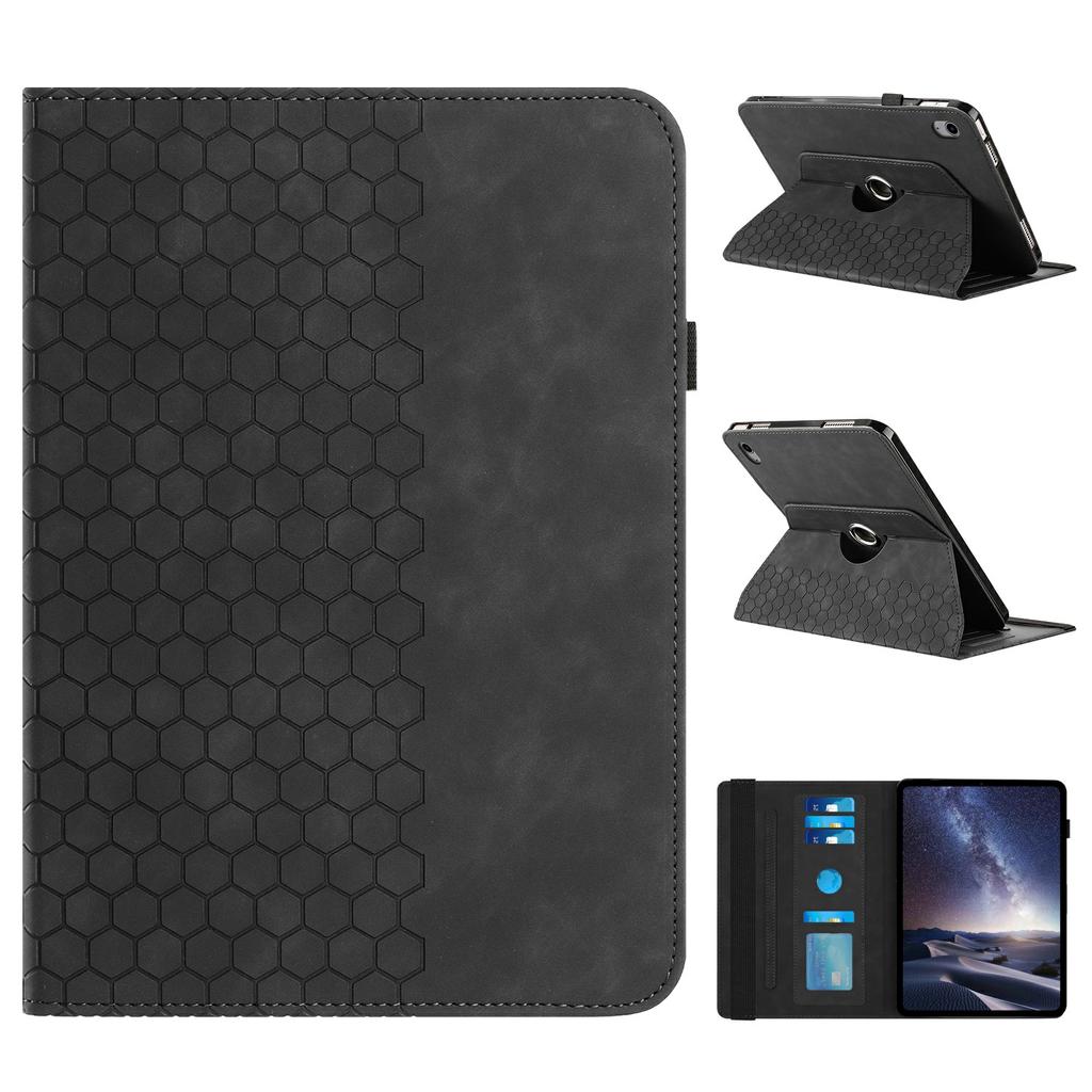 For iPad 10.9 (2022) Leather Case Rotatable Honeycomb Imprinted Shockproof Tablet Cover with Stand
