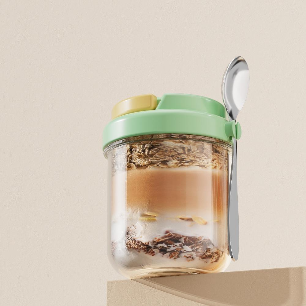 

with Lid and Spoon Overnight Oats Container 430ML Fruit Salad Food Storage Box Breakfast зелений