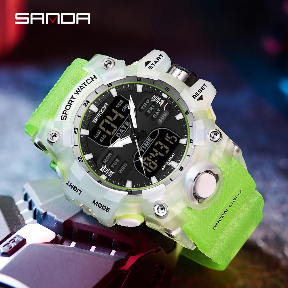 SANDA Sports Military Men's Watches Luxury Dual Display Watch 50M Waterproof Quartz Wristwatch for Male