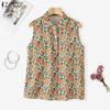 ZANZEA Women Casual Turn Down Collar Summer Floral Print Sleeveless Blouse