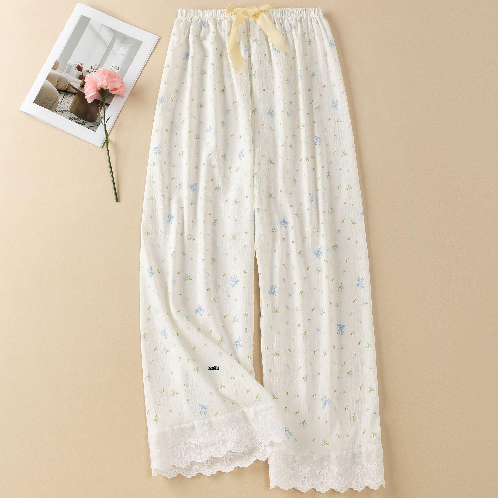 

Women s Summer Floral Lace Cotton Pajama Pants - Lightweight, Loose-Fit, Versatile for Home or Outdoors One Size