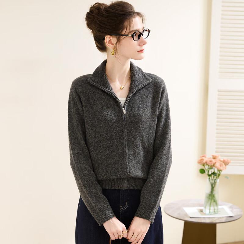 TUHUANG Women's Pure Wool Thick Knit Cardigan