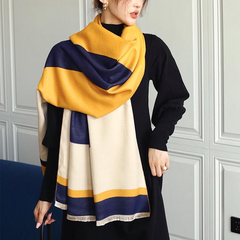 Eșarfă imitație de cașmir toamnă iarnă caldă eșarfă șal gros dublu damă