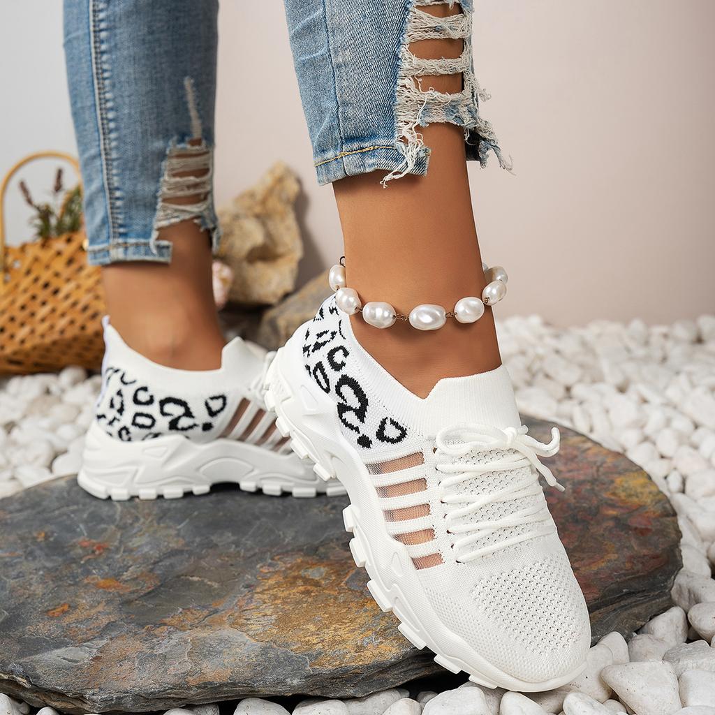 Women Casual Shoes Breathable Walking Mesh Flat Shoes Platform Sneakers Women Vulcanized Shoes Leopard Female Footwear