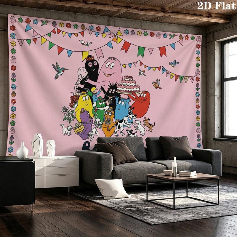 Barbapapa Wall Tapestry Aesthetic Wall Hanging Printed Fabric Blanket Decorative Tapestries for Bedroom Living Room Home Decor