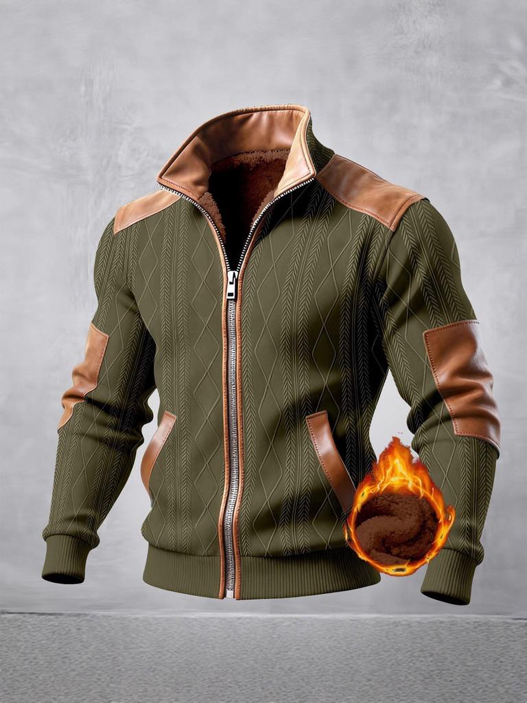 Herren Herbst/Winter 2025 Europäisch & Amerikanisch Color Block Reißverschlussjacke mit Fleecefutter