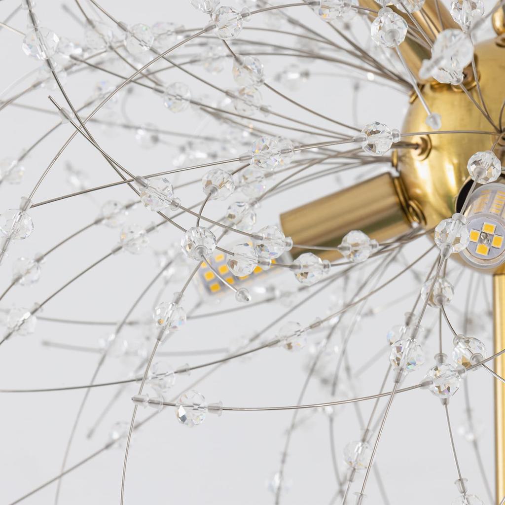 Chende Crystal and Brass Floor Lamp, Nordic Fireworks Design, 8-Light Chandelier, LED G9, Stylish, Bright, Modern, Floor-Standing, Easy Assembly,